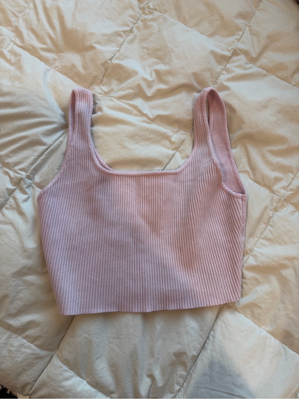 House of Harlow 1960 Ribbed Square-Neck Crop Top — Light Pink